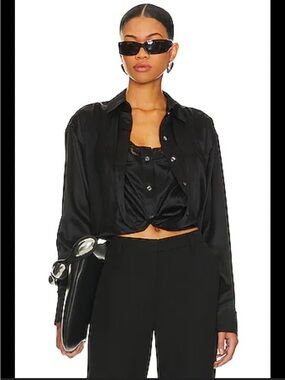 Alexander Wang Black Satin Button-Down with Integrated Cami